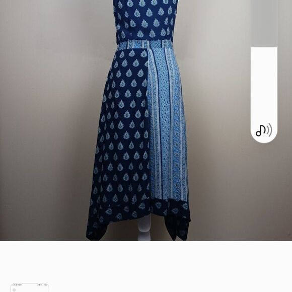 ANTHRO MEAVE Boho Blue Paisley Patterned Hi Low Sharkbite Hem Dress SIZE 0P - Picture 4 of 11